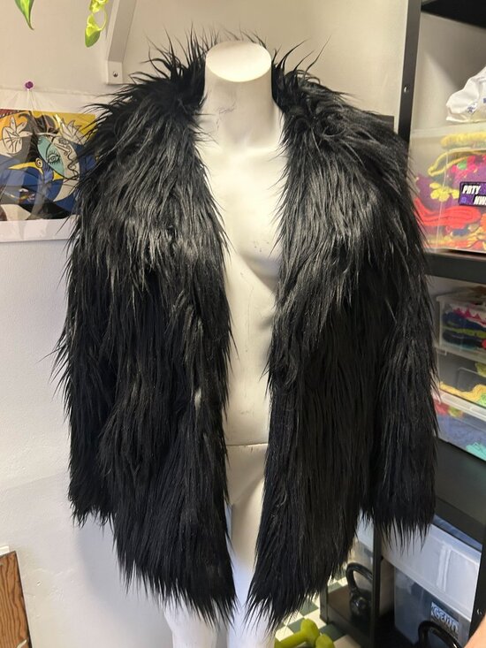 Current Mood Black Shaggy Faux Fur Y2K Coat - Picture 2 of 5
